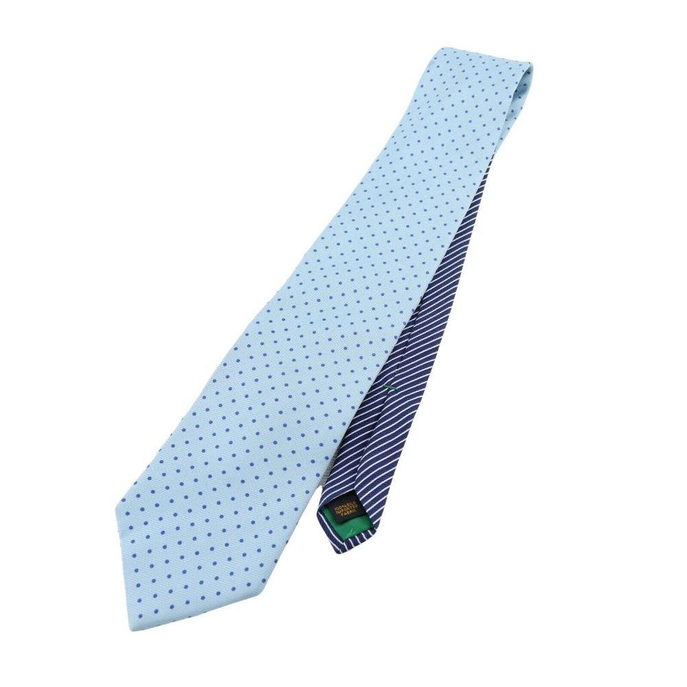 Men's Tommy Hilfiger 100% Silk Tie Necktie Polka Dot and Striped Blue
